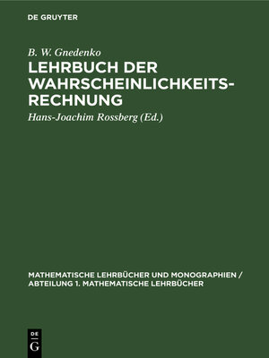 cover image of Lehrbuch der Wahrscheinlichkeitsrechnung